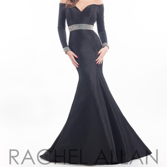 Rachel Allan off shoulder black pageant prom gown - Picture 3 of 5